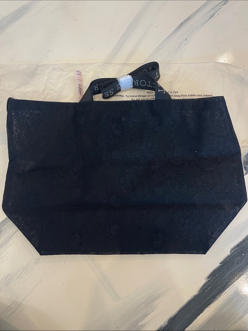 Victoria's Secret Black Lace-Textured Tote